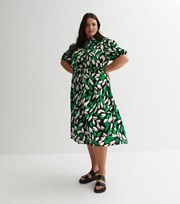 New Look Curves Green Abstract Print Midi Shirt Dress